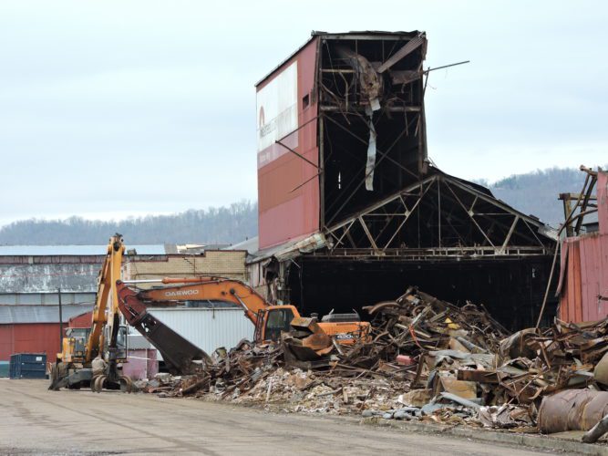 A SECTION of the former RG Steel plant in Martins Ferry is being razed by Columbus Auto Shredding of Columbus, Ohio.